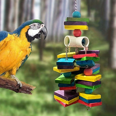 Colorful Wooden Blocks and Beads Chewing Bird Toys for Parrots
