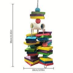 Colorful Wooden Blocks and Beads Chewing Bird Toys for Parrots