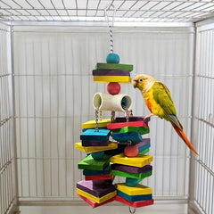 Colorful Wooden Blocks and Beads Chewing Bird Toys for Parrots