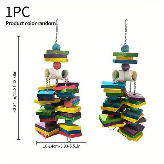 Colorful Wooden Blocks and Beads Chewing Bird Toys for Parrots