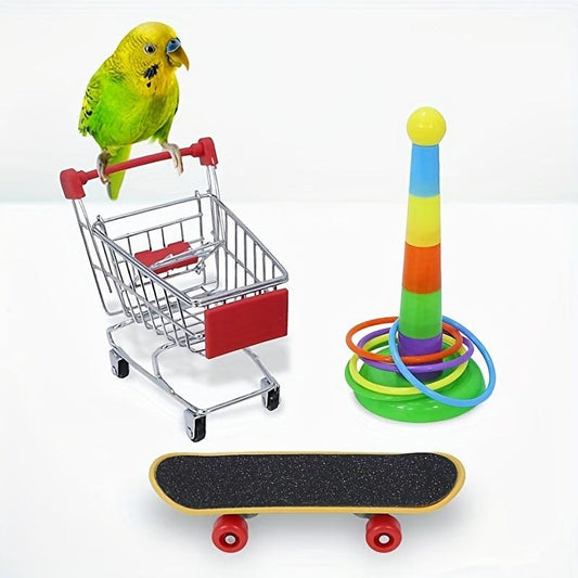 Bird Shopping Cart & Skateboard Play Set - Fun & Training