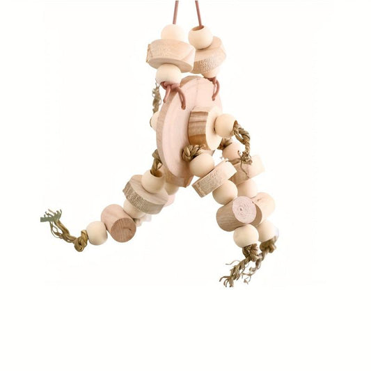 Wooden Block Bird Chewing Toy for Parrots, Medium/Large Birds, Cage Hanging Toy