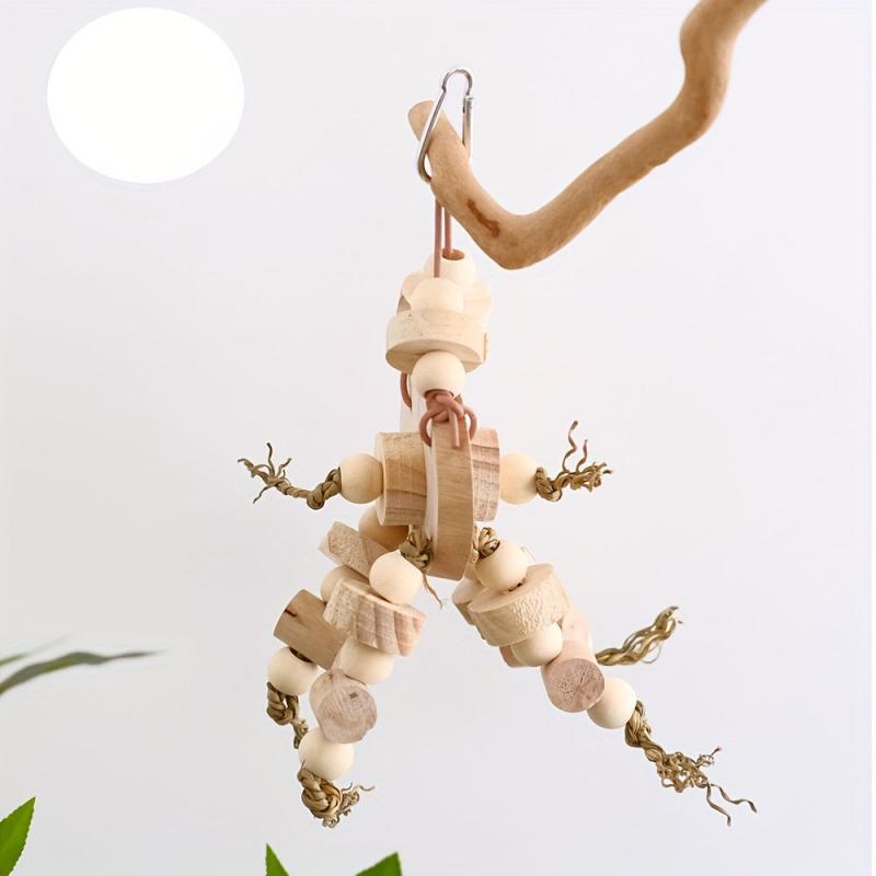 Wooden Block Bird Chewing Toy for Parrots, Medium/Large Birds, Cage Hanging Toy