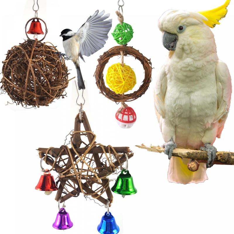 Colorful Parrot Beads & Bell String Toy Interactive & Fun For Birds