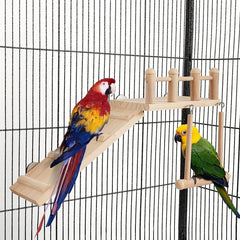 Wooden Parrot Pedal Bird Habitat Platform with Ladder