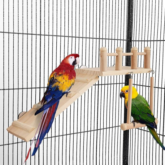Wooden Parrot Pedal Bird Habitat Platform with Ladder