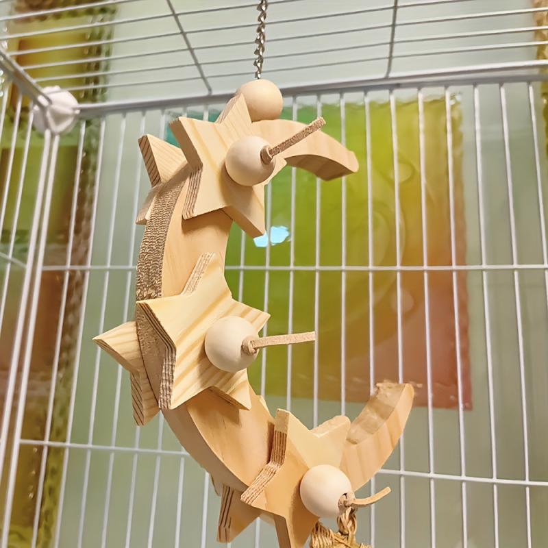 Wood Bird Swing Parrot Moon Star Swing Toys For Pet Training
