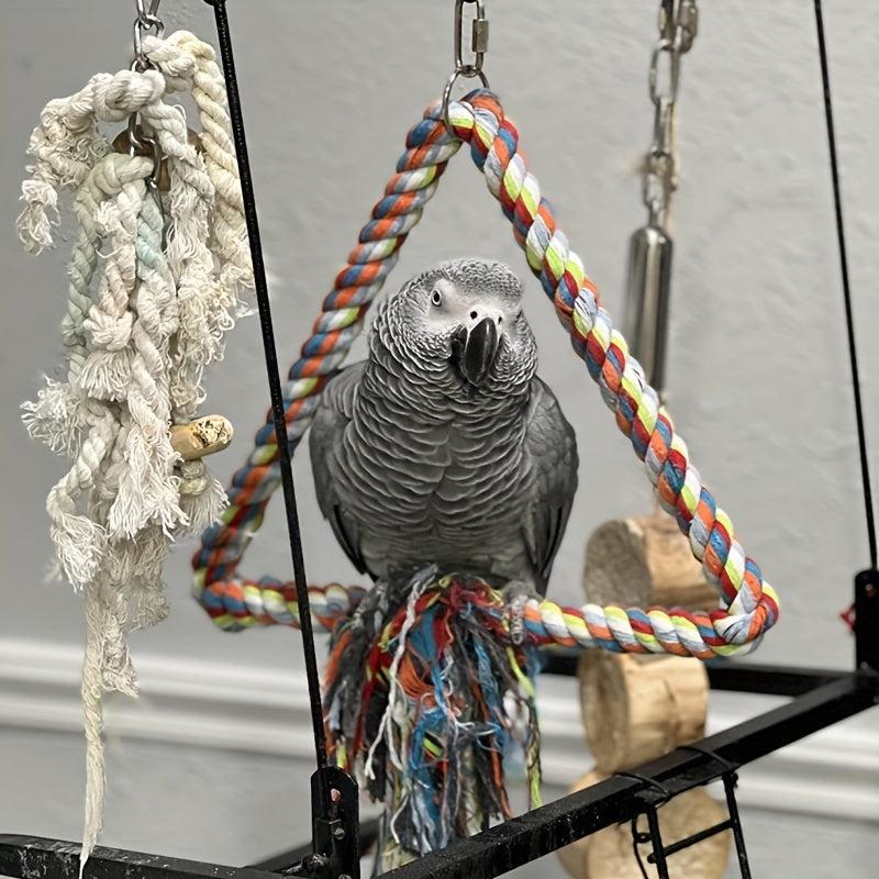 Colorful Bird Triangle Rope Swing for Parrot Chewing Climbing Toy