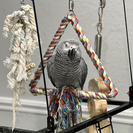 Colorful Bird Triangle Rope Swing for Parrot Chewing Climbing Toy