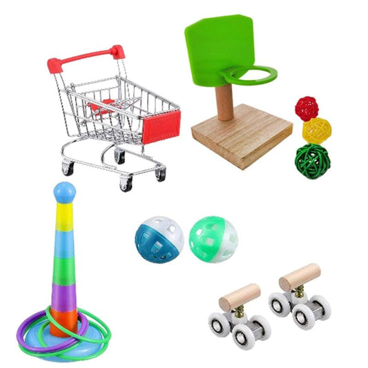 6pcs Bird Training Toys Roller Skate Stacking Rings Bell Balls
