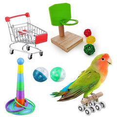 6pcs Bird Training Toys Roller Skate Stacking Rings Bell Balls