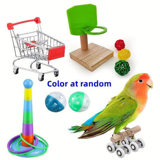 6pcs Bird Training Toys Roller Skate Stacking Rings Bell Balls