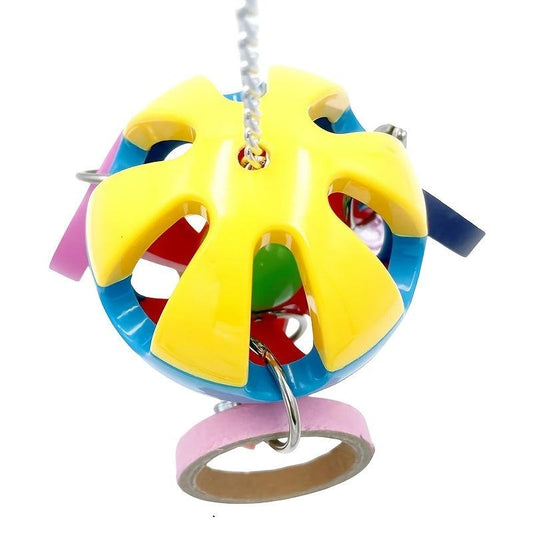 Parrot Plastic Ball Toy With Cardboard Bagel For Cage Bird Chew Toy