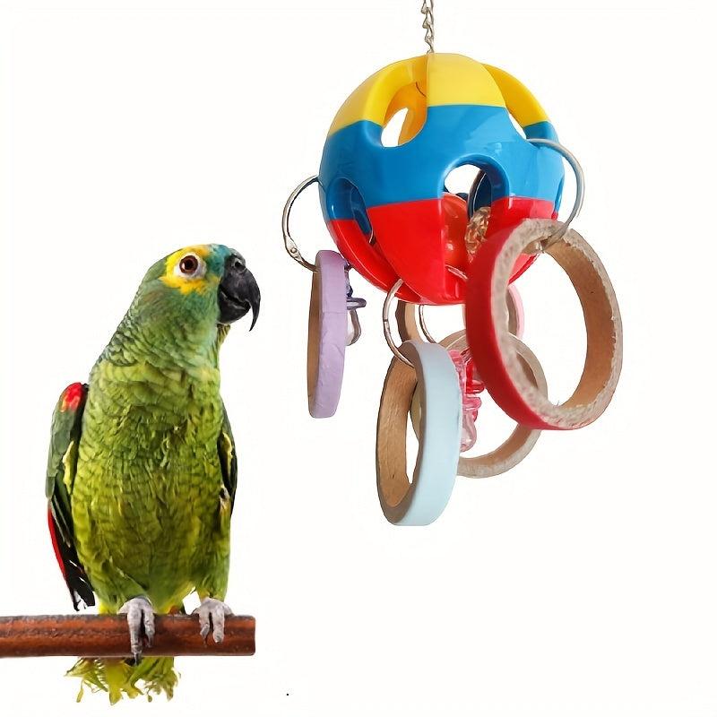 Parrot Plastic Ball Toy With Cardboard Bagel For Cage Bird Chew Toy