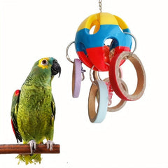 Parrot Plastic Ball Toy With Cardboard Bagel For Cage Bird Chew Toy