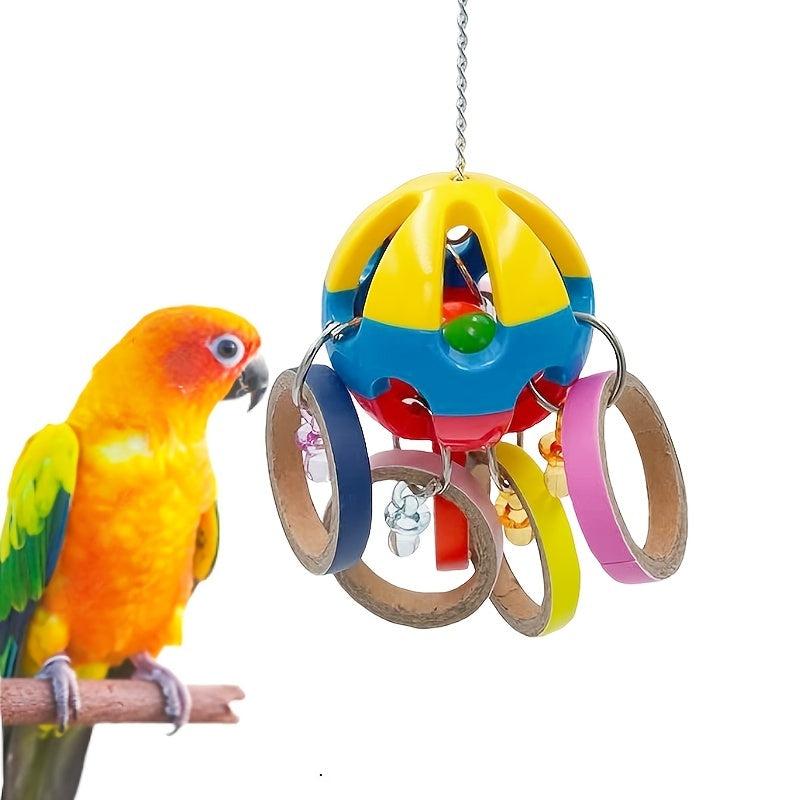 Parrot Plastic Ball Toy With Cardboard Bagel For Cage Bird Chew Toy