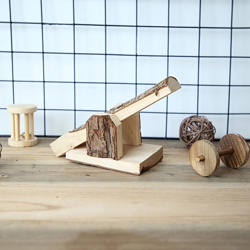 Natural Wood Hamster Seesaw Log Toy for Small Pet Cage Gnaw Bite Teeth Supplies