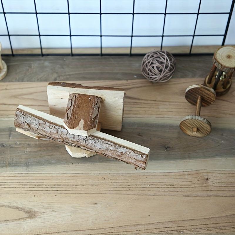 Natural Wood Hamster Seesaw Log Toy for Small Pet Cage Gnaw Bite Teeth Supplies