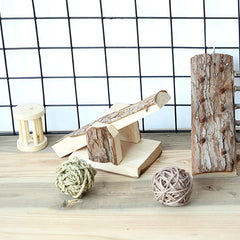 Natural Wood Hamster Seesaw Log Toy for Small Pet Cage Gnaw Bite Teeth Supplies