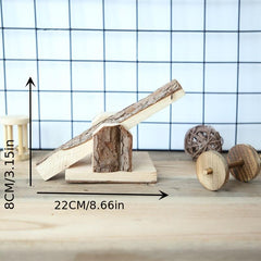 Natural Wood Hamster Seesaw Log Toy for Small Pet Cage Gnaw Bite Teeth Supplies