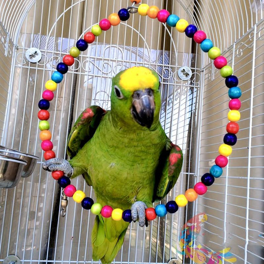 Colorful Beaded Parrot Swing Toy - Bird Cage Toy