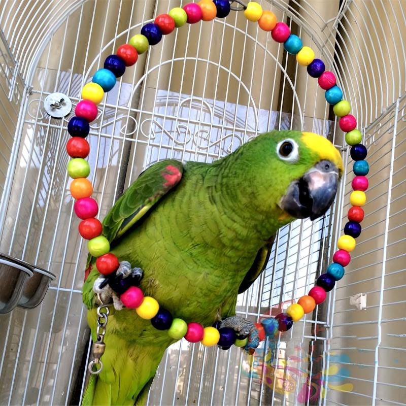 Colorful Beaded Parrot Swing Toy - Bird Cage Toy