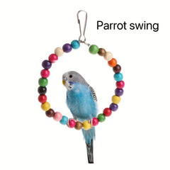 Colorful Beaded Parrot Swing Toy - Bird Cage Toy