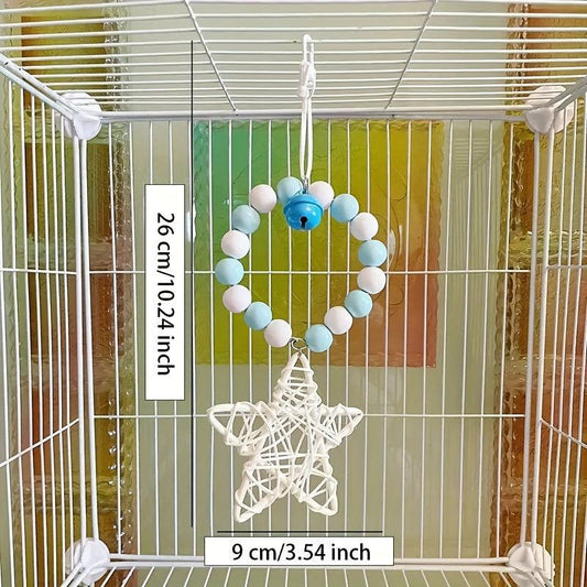 Parrot Toys Pentagram Rattan Ball Paper Colorful Bell Hanging Ring Bird Supplies
