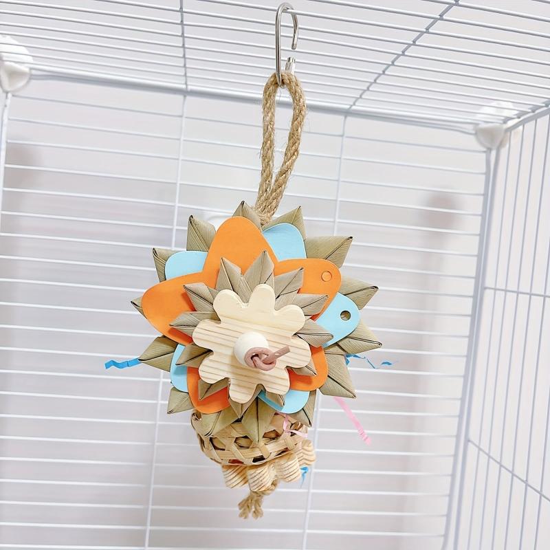 Parrot Toy for Foraging and Training - Hand Woven Palm Leaf Straw Toy