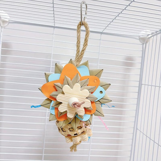 Parrot Toy for Foraging and Training - Hand Woven Palm Leaf Straw Toy