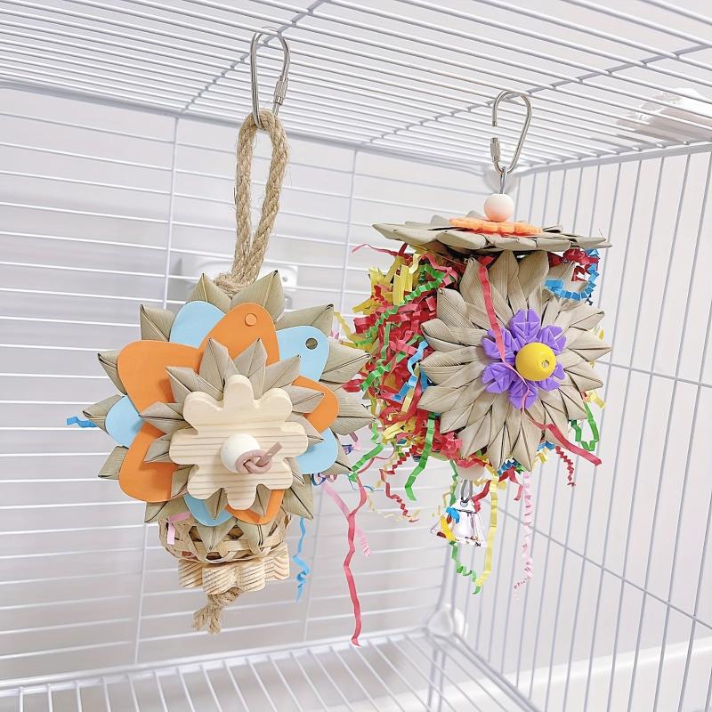 Parrot Toy for Foraging and Training - Hand Woven Palm Leaf Straw Toy
