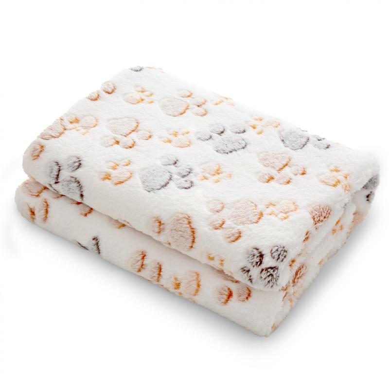 Pet Blanket Paw Print Coral Fleece Thermal Soft Dog Mat