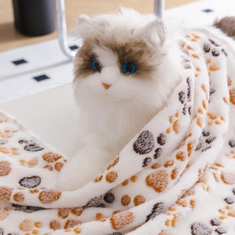 Pet Blanket Paw Print Coral Fleece Thermal Soft Dog Mat