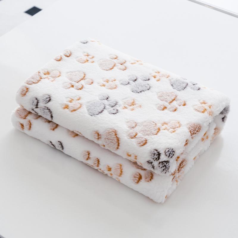 Pet Blanket Paw Print Coral Fleece Thermal Soft Dog Mat