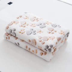 Pet Blanket Paw Print Coral Fleece Thermal Soft Dog Mat