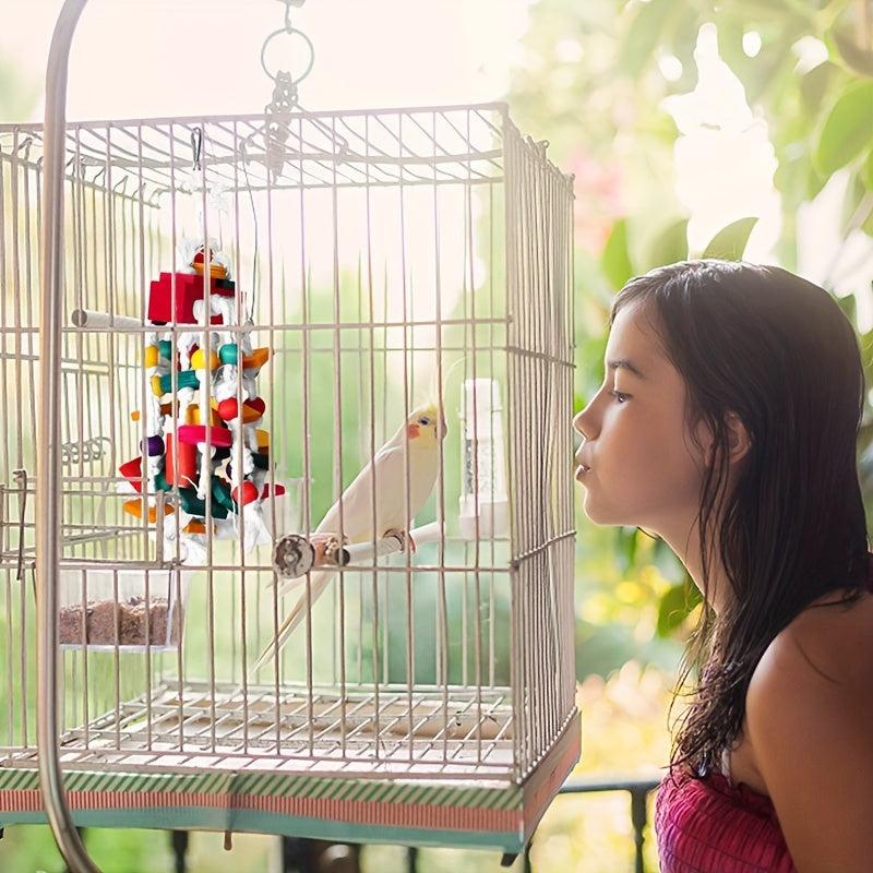 Colorful Parrot Toys Bead Strings Climbing & Hanging Chew Toy With Bell