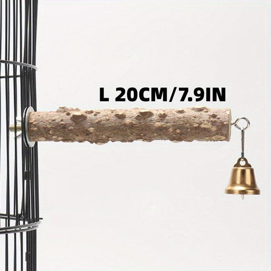 Wooden Bird Parrot Station Pole w/Bell Bird Toy