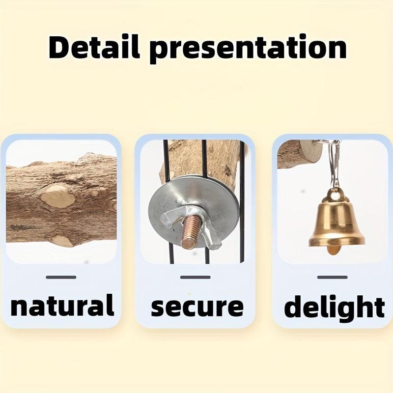 Wooden Bird Parrot Station Pole w/Bell Bird Toy