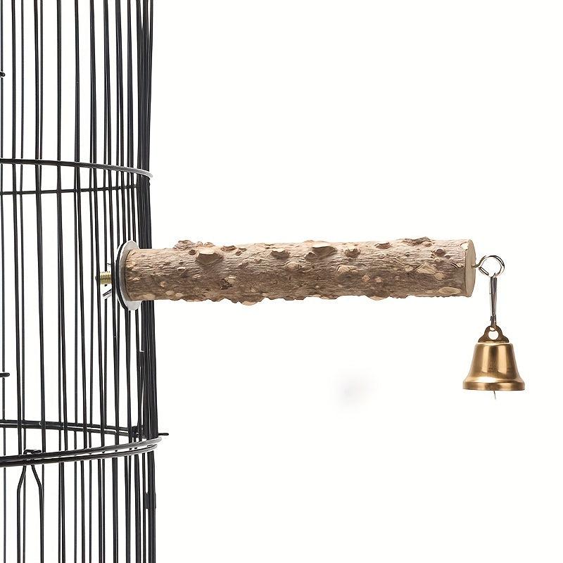 Wooden Bird Parrot Station Pole w/Bell Bird Toy