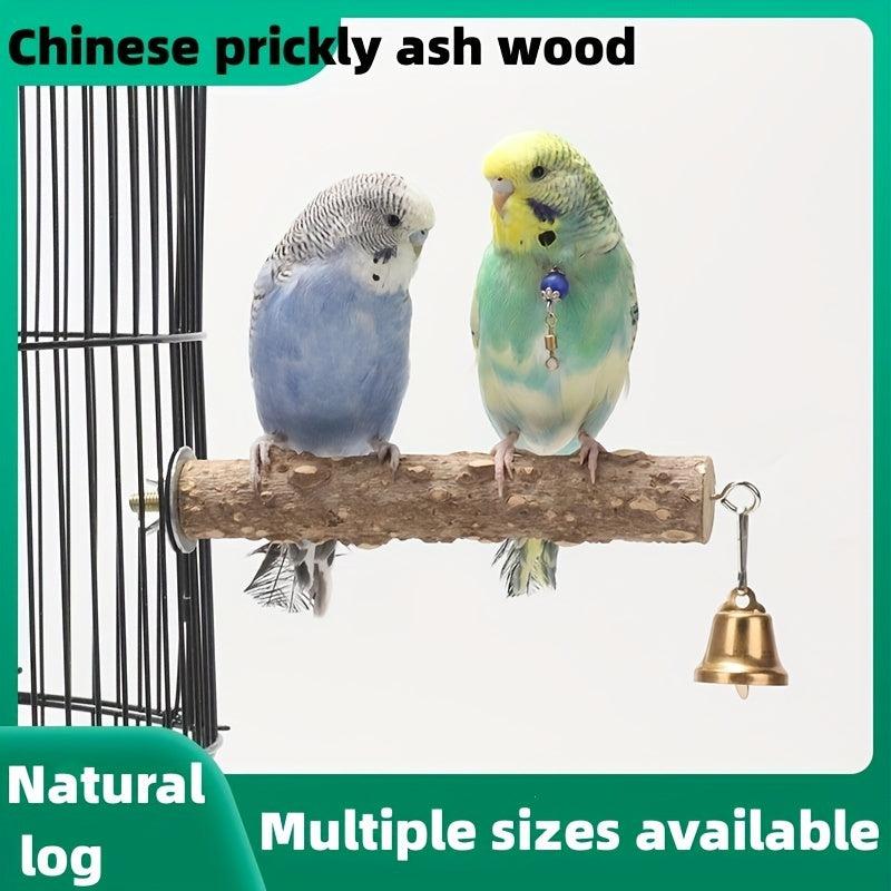 Wooden Bird Parrot Station Pole w/Bell Bird Toy