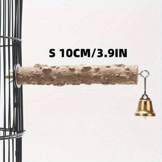 Wooden Bird Parrot Station Pole w/Bell Bird Toy