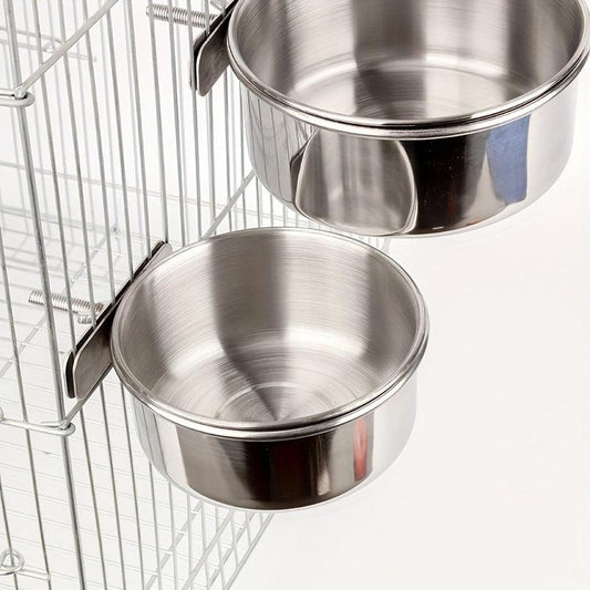Stainless Steel Parrot Feeder Bowl Clamp Bird Cage Food Water Cup