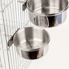 Stainless Steel Parrot Feeder Bowl Clamp Bird Cage Food Water Cup