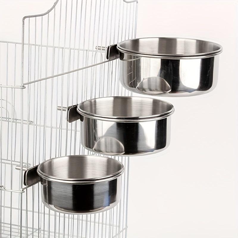 Stainless Steel Parrot Feeder Bowl Clamp Bird Cage Food Water Cup