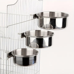 Stainless Steel Parrot Feeder Bowl Clamp Bird Cage Food Water Cup