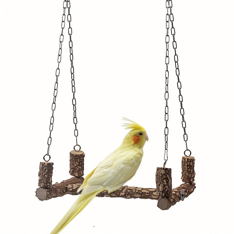 Bird Perch Parrot Station Holder Wood Stand Swing For Medium Large Parrot