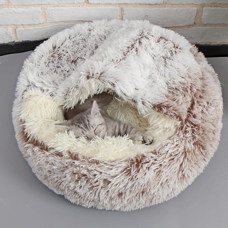 Shell Shaped Cat Nest Plush Cat Cave Bed Non-slip Waterproof Bottom
