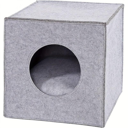 Foldable Felt Cat Cave with Cushion, Washable Cat Bed