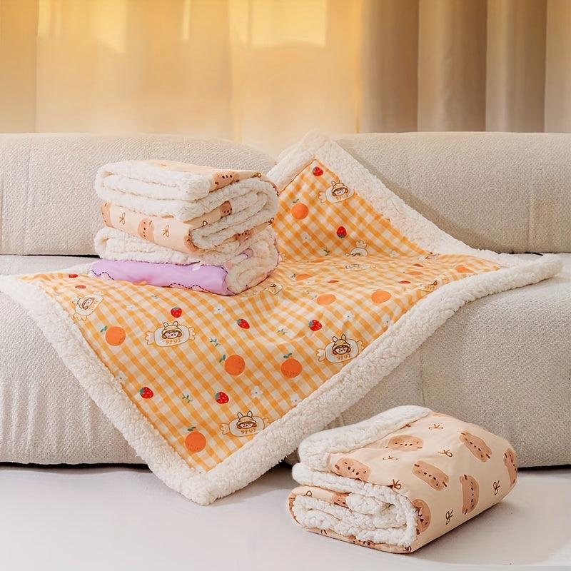 Cozy Velvet Pet Blanket with Bear Design