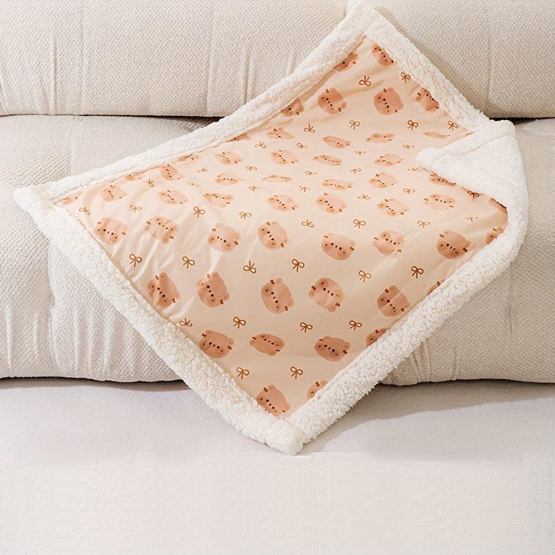 Cozy Velvet Pet Blanket with Bear Design